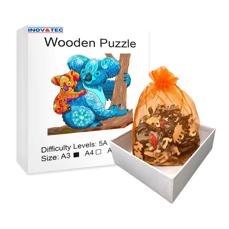 Quebra-Cabeça de Madeira Inova WOOD PUZZLE - Coala e Filhote | Diversão com Diversos Benefícios