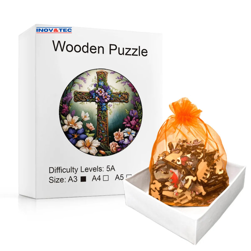 Quebra-Cabeça de Madeira Inova WOOD PUZZLE - Cruz Florida | Diversão com Diversos Benefícios