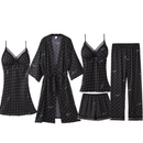 Pijama Feminino SleepWear - Conjunto 5 Peças, Roupão, Camisola, Calça, Shorts e BabyDoll em Seda Cetim | Toque de Seda Super Confortável