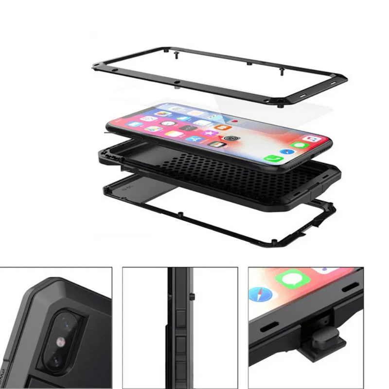 Capinha de Celular para IPhone com Vidro Temperado e Estrutura de Alumínio com Proteção 360° Metal Armor