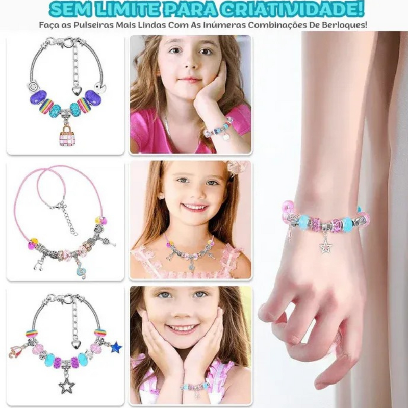 Kit De Pulseira e Berloques Infantil com 64 Peças MontaPrincess