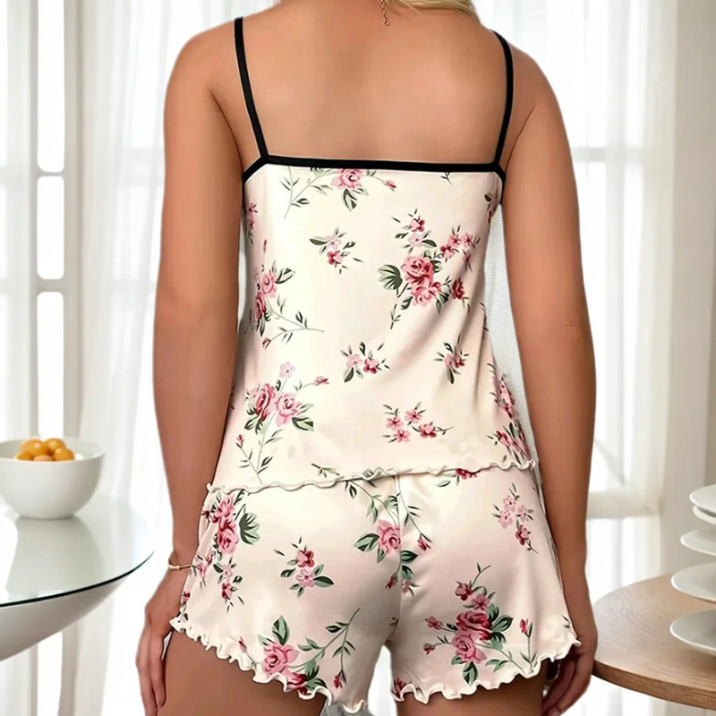 Pijama Feminino Cozy Flower - Conjunto BabyDoll e Shorts Fresquinho Toque De Seda | Tecido Super Macio e Confortável