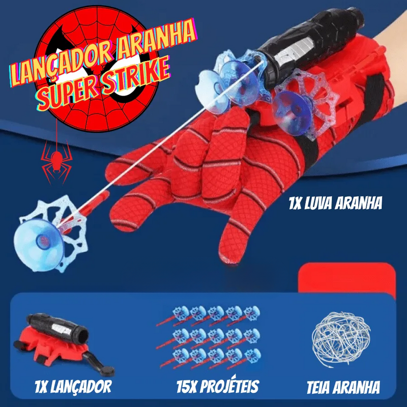 Luva Lança Teia com até 15 Projéteis + Alvo para Crianças do Homem Aranha Super Strike
