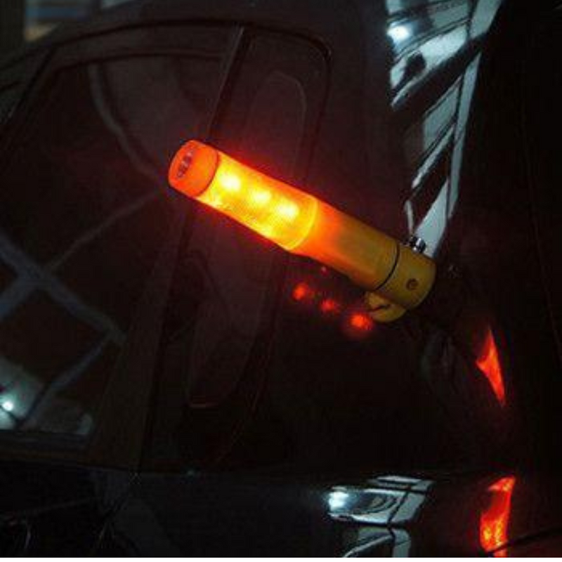 Lanterna para Fuga de Emergência de LED 5 em 1 Sinalização Vermelha, Faca para Cinto de Segurança, Martelo e Imã