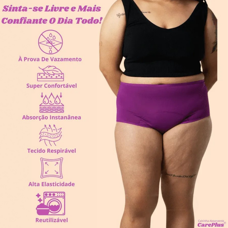 Calcinha Absorvente Protetora CarePlus® + Coletor Menstrual de Brinde [Leve 5 Pague 4]