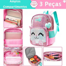 Mochila Infantil para Meninas Super Shine Com Lantejoulas + Estojo e Lancheira de Brinde