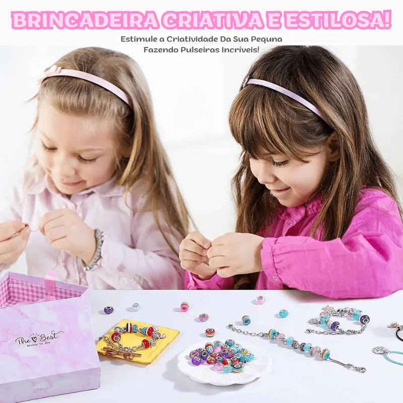 Kit De Pulseira e Berloques Infantil com 64 Peças MontaPrincess