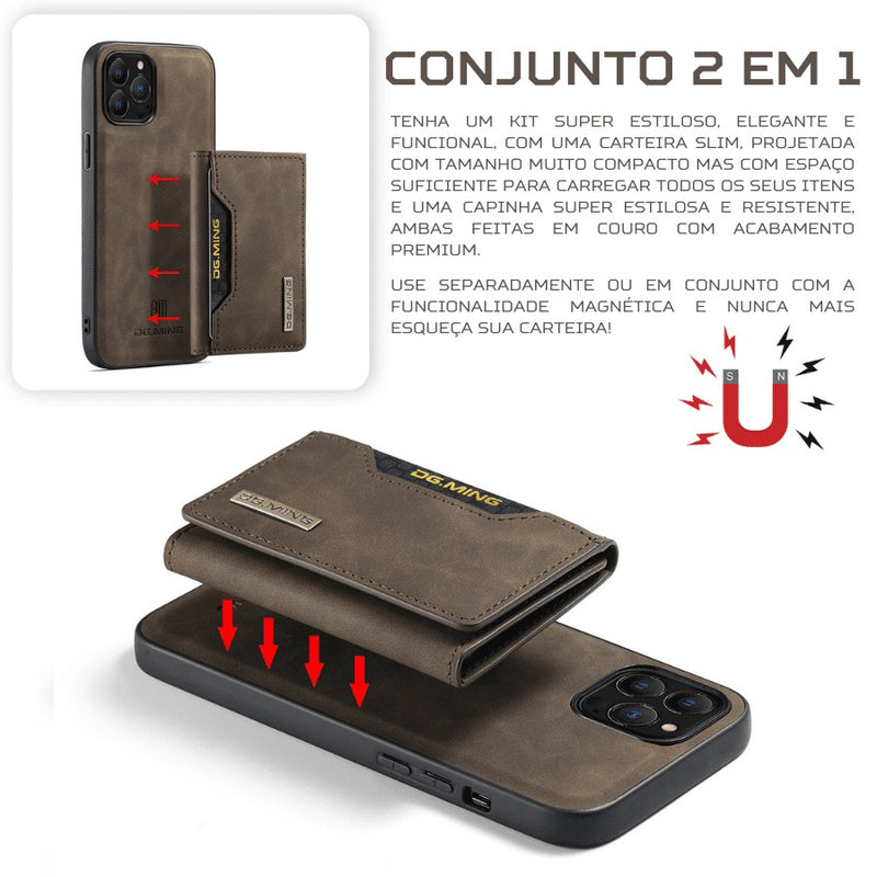 Capinha de Couro para Iphone com Carteira De Couro Slim Magnética DG MING