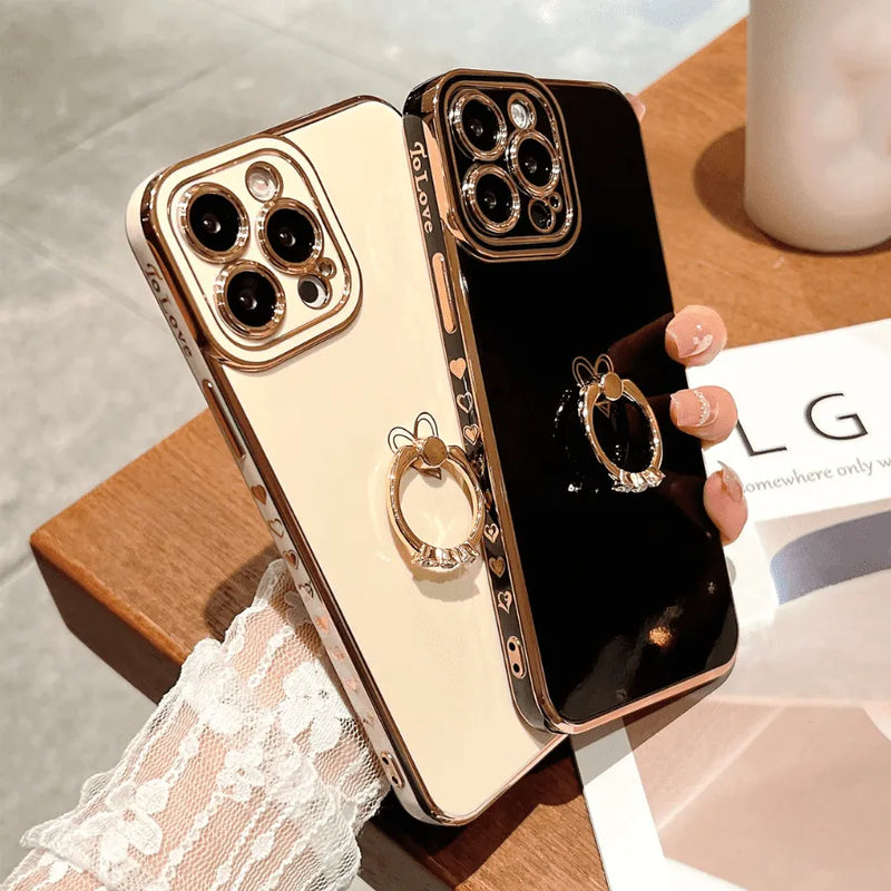 Capinha Iphone Love Heart Com Anel De Apoio Cravejado - Case Luxuosa de Proteção 360º