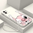 Capinha de Celular para Iphone em Silicone com Cordão de Pulso Beijo do Stitch