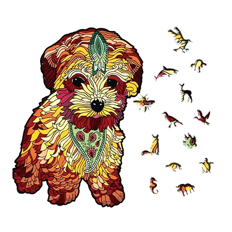 Quebra-Cabeça de Madeira Inova WOOD PUZZLE - Cachorro Filhote Aquarela | Diversão com Diversos Benefícios para Crianças e Idosos