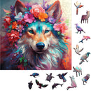 Quebra-Cabeça de Madeira Inova WOOD PUZZLE - Cachorro Floral | Diversão com Diversos Benefícios para Crianças e Idosos