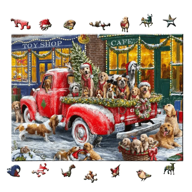 Quebra-Cabeça de Madeira Inova WOOD PUZZLE - Cachorros Natalinos | Diversão com Diversos Benefícios