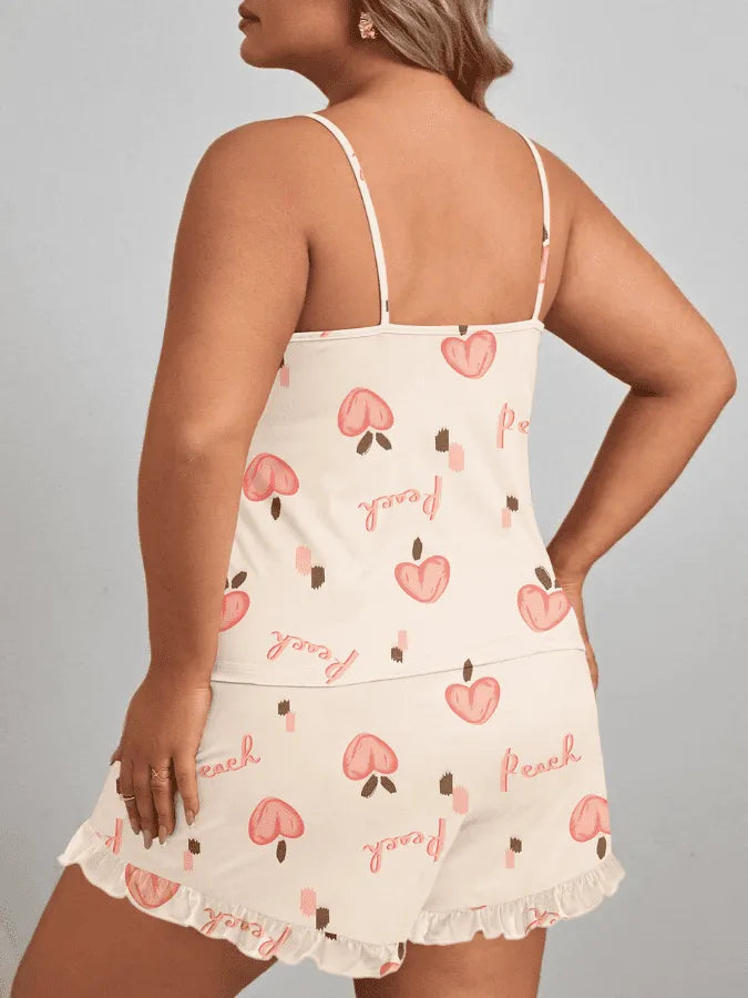 Pijama Feminino Plus Size Peach - Conjunto BabyDoll e Shorts Fresquinho LooseFit | Tecido Super Macio e Confortável
