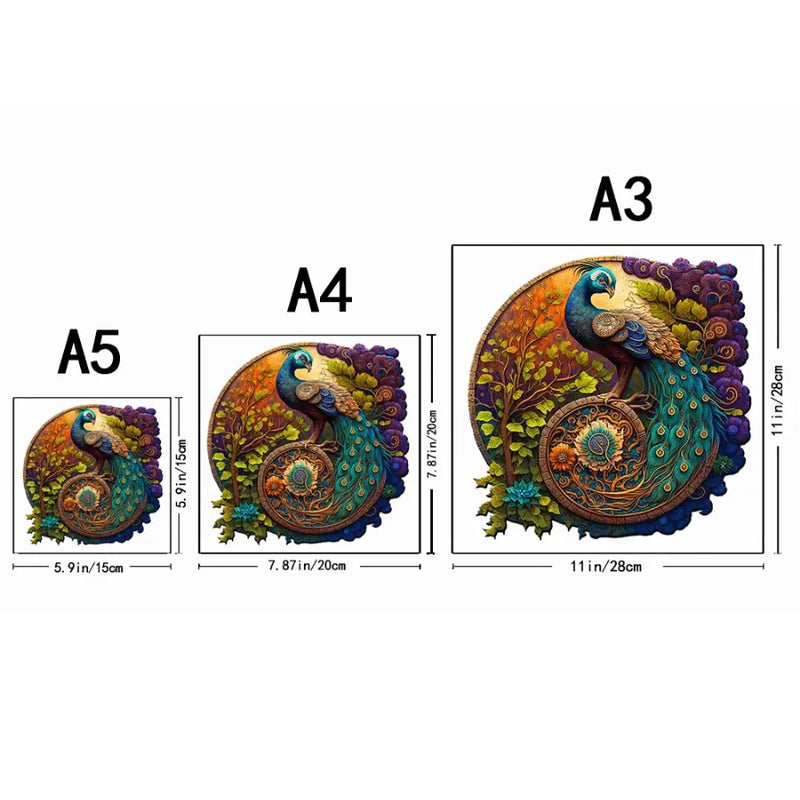 Quebra-Cabeça De Madeira Inova WOOD PUZZLE - Pavão Na Natureza | Diversão Com Diversos Benefícios Para Crianças e Idosos