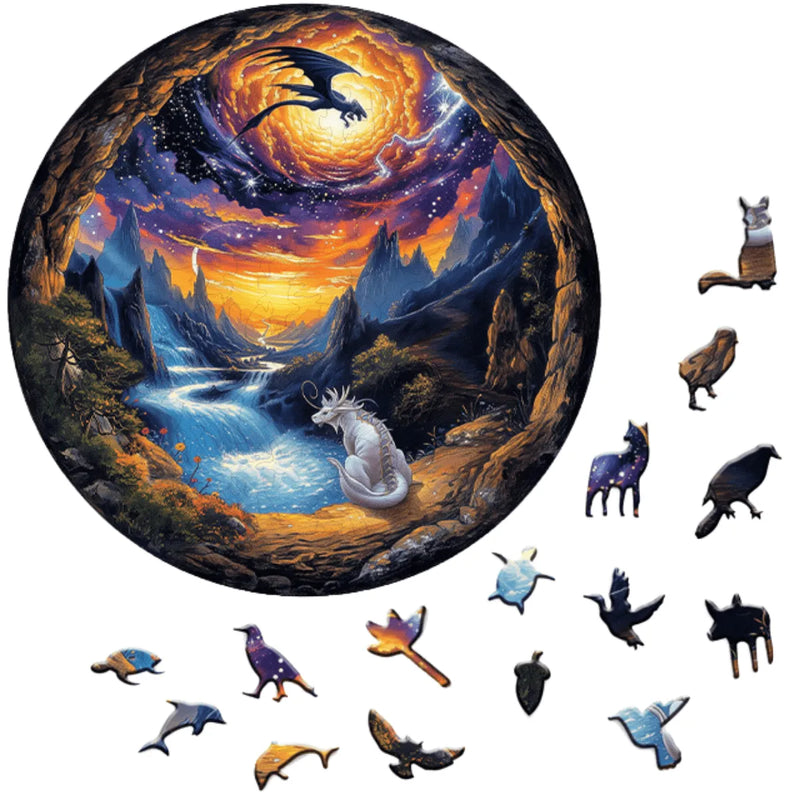 Quebra-Cabeça de Madeira Inova WOOD PUZZLE - Dragões das Montanhas | Diversão com Diversos Benefícios para Crianças e Idosos