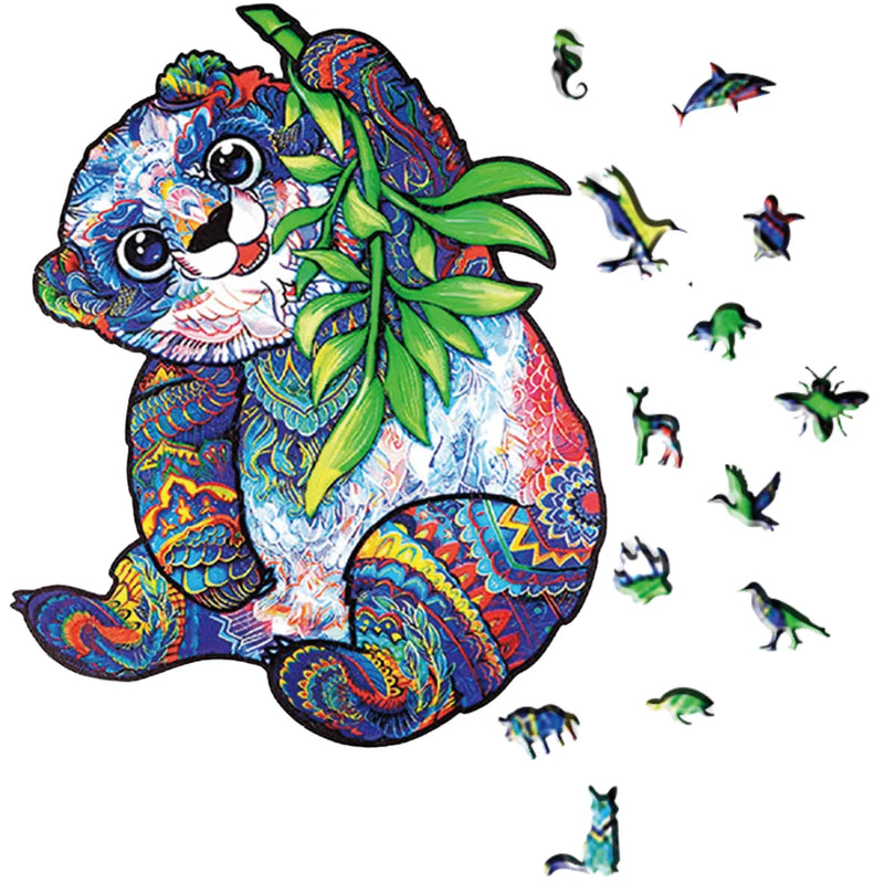 Quebra-Cabeça de Madeira Inova WOOD PUZZLE - Panda com Bambu | Diversão com Diversos Benefícios para Crianças e Idosos