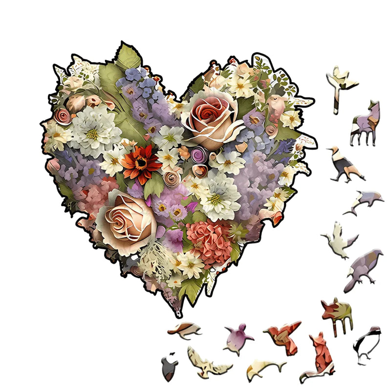 Quebra-Cabeça de Madeira Inova WOOD PUZZLE - Coração Floral | Diversão com Diversos Benefícios para Crianças e Idosos