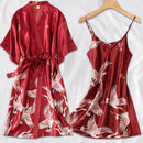 Pijama Feminino OrientalFly Conjunto Camisola e Roupão Em Seda Gelo | Toque De Seda Confortável