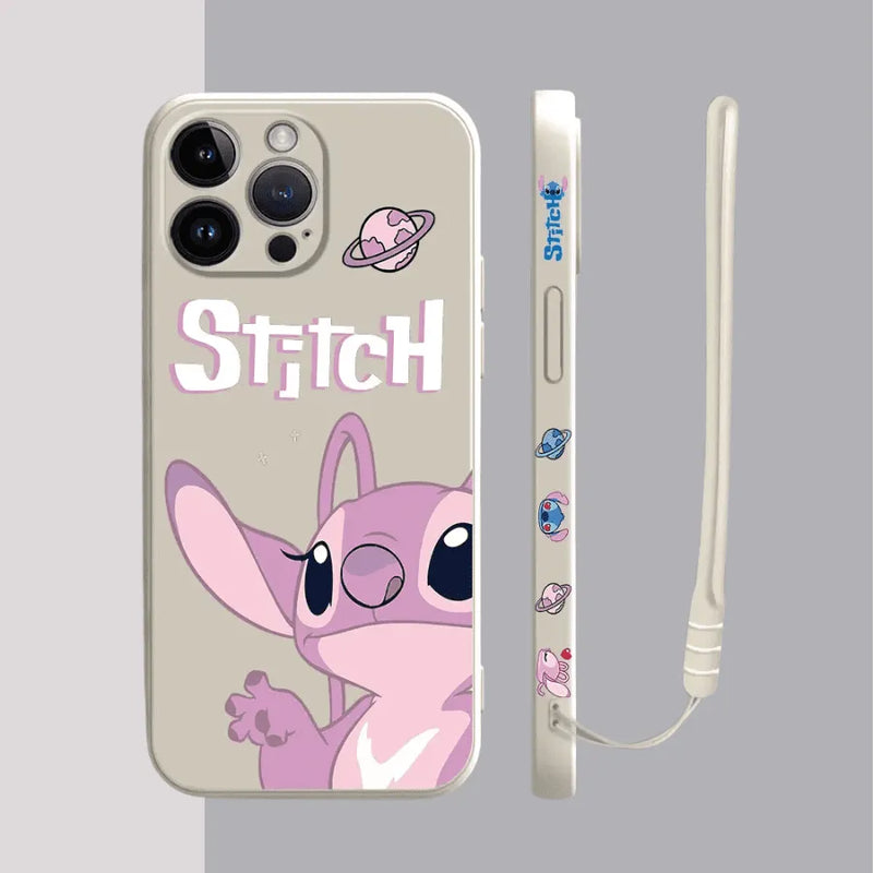 Capinha Iphone Casal Stitch e Angel - Case de Alta Proteção e Com Cordão de Brinde