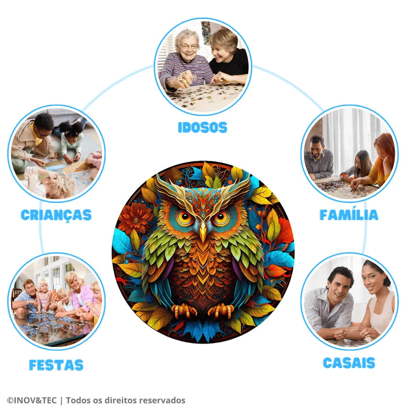 Quebra-Cabeça De Madeira Inova WOOD PUZZLE - Coruja e Folhas | Diversão Com Diversos Benefícios