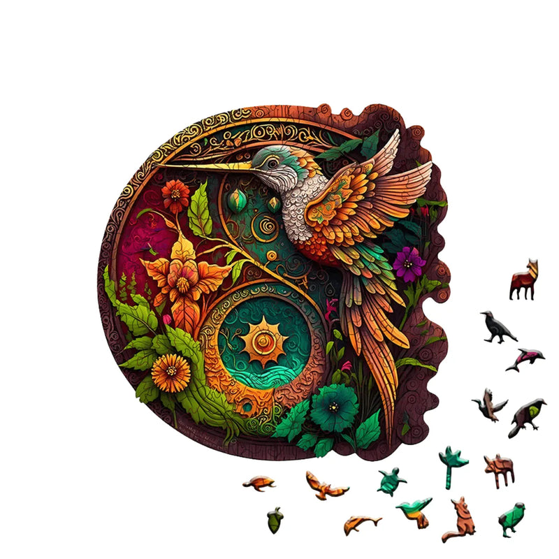 Quebra-Cabeça de Madeira Inova WOOD PUZZLE - Beija-flor Livre | Diversão com Diversos Benefícios para Crianças e Idosos