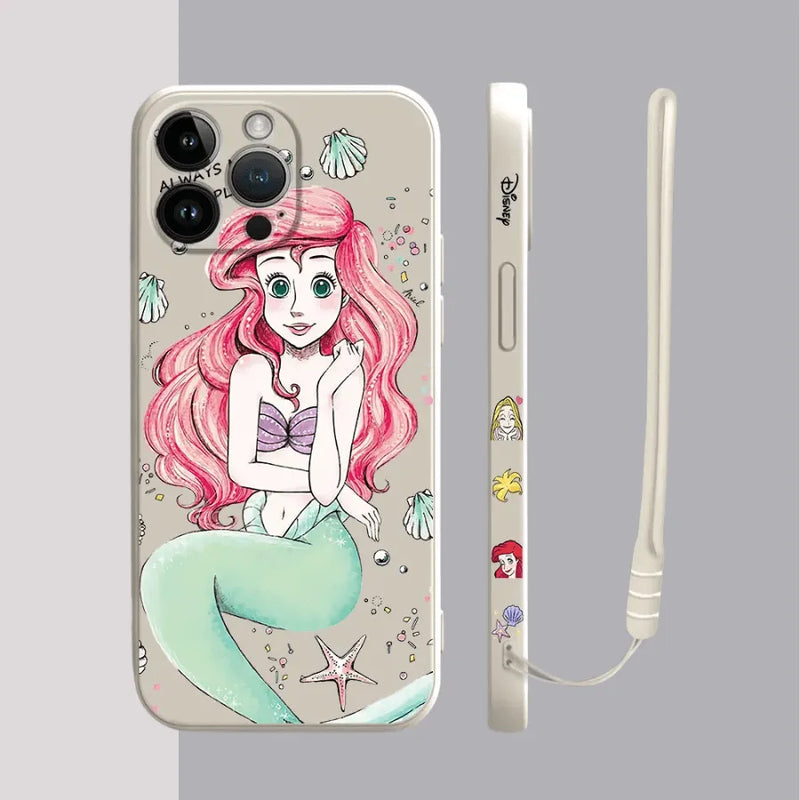 Capinha Iphone Princesas Ariel e Rapunzel - Case de Alta Proteção e Com Cordão de Brinde