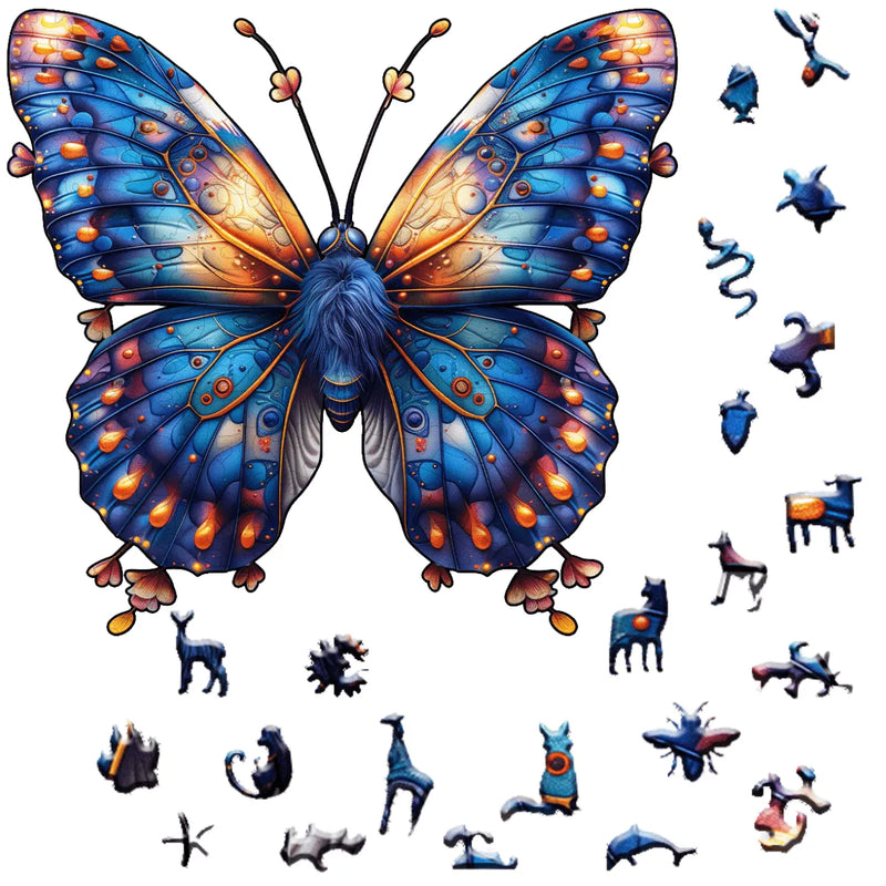 Quebra-Cabeça de Madeira Inova WOOD PUZZLE - Borboleta Azul | Diversão com Diversos Benefícios para Crianças e Idosos