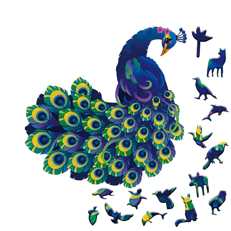 Quebra-Cabeça de Madeira Inova WOOD PUZZLE - Pavão Brasileiro | Diversão com Diversos Benefícios para Crianças e Idosos