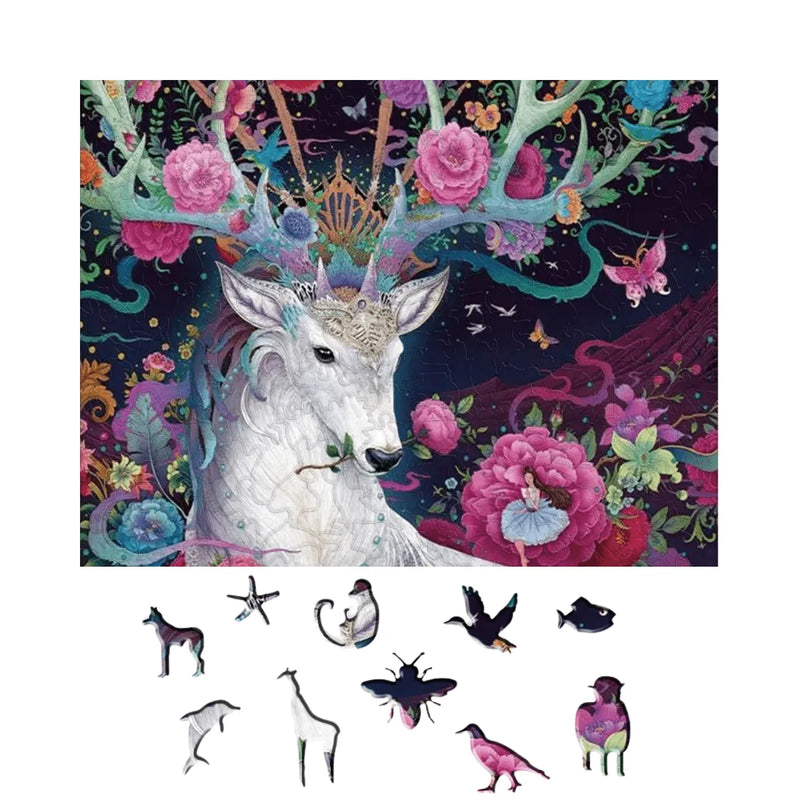 Quebra-Cabeça de Madeira Inova WOOD PUZZLE - Cervo Floral | Diversão com Diversos Benefícios para Crianças e Idosos