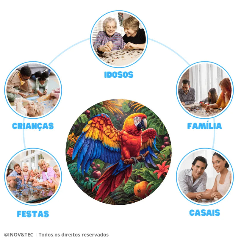 Quebra-Cabeça De Madeira Inova WOOD PUZZLE - Arara Na Floresta | Diversão Com Diversos Benefícios Para Crianças e Idosos