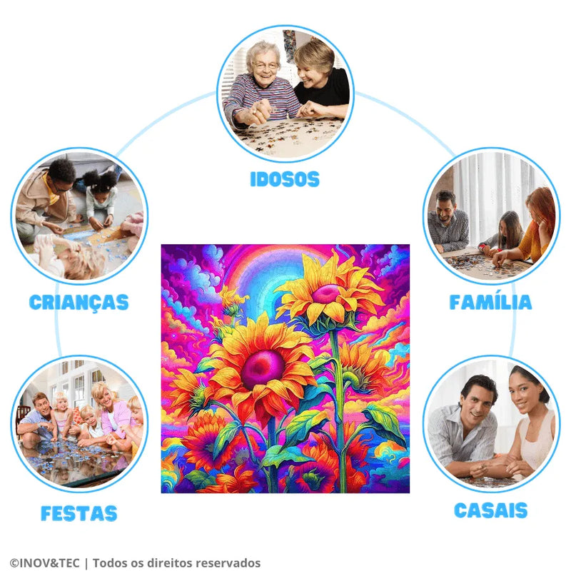 Quebra-Cabeça De Madeira Inova WOOD PUZZLE - Girassóis Psicodélicos | Diversão Com Diversos Benefícios