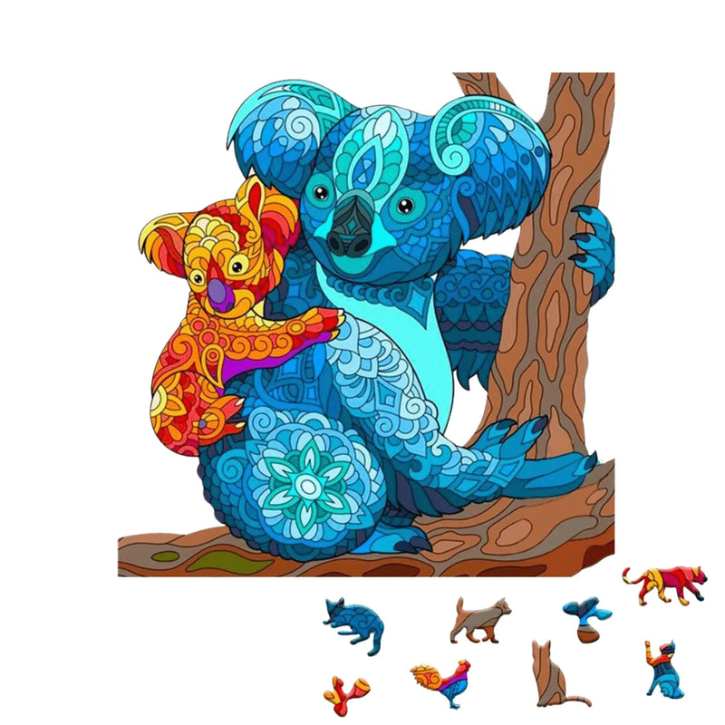 Quebra-Cabeça de Madeira Inova WOOD PUZZLE - Coala e Filhote | Diversão com Diversos Benefícios