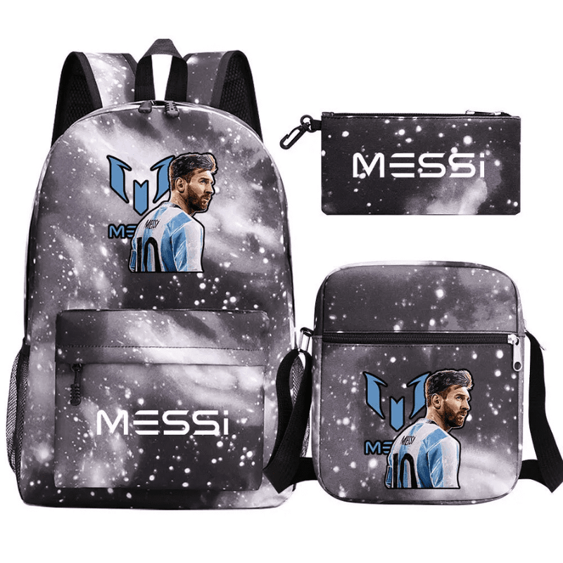 Kit Escolar Infantil Mochila com Lancheira e Estojo Messi