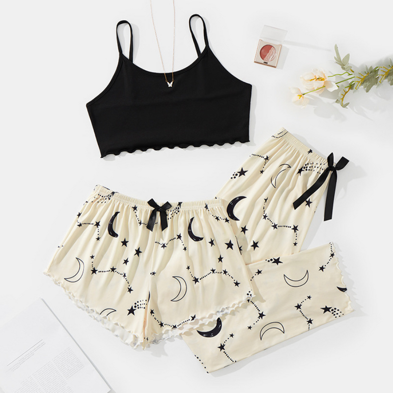 Pijama Feminino StellarSlumber - Conjunto 3 Peças, Calça, Shorts e Cropped | Macio, Leve e Super Confortável