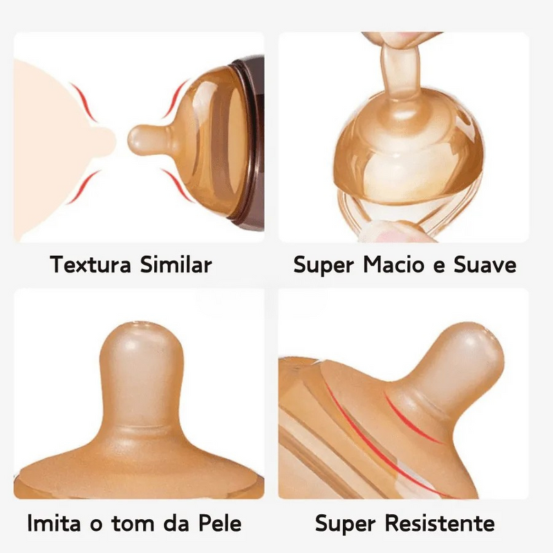 Mamadeira em Silicone Livre de BPA que Simula Seio Materno com Textura De Pele e Sistema Anti-Engasgo