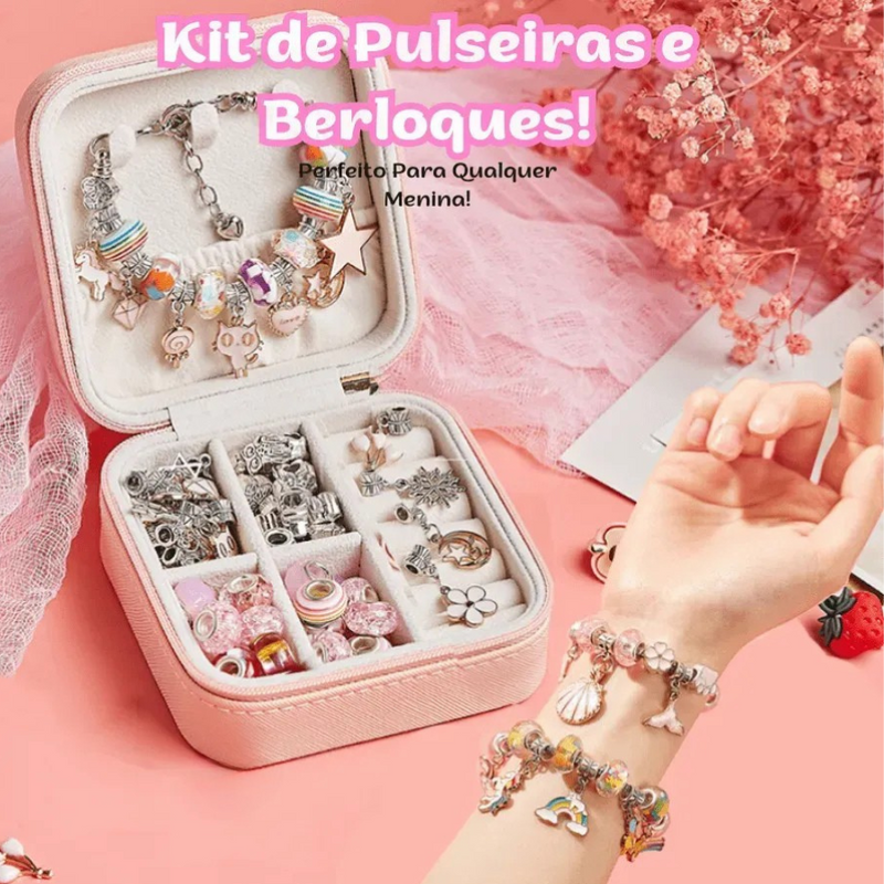 Kit De Pulseira e Berloques Infantil com 64 Peças MontaPrincess