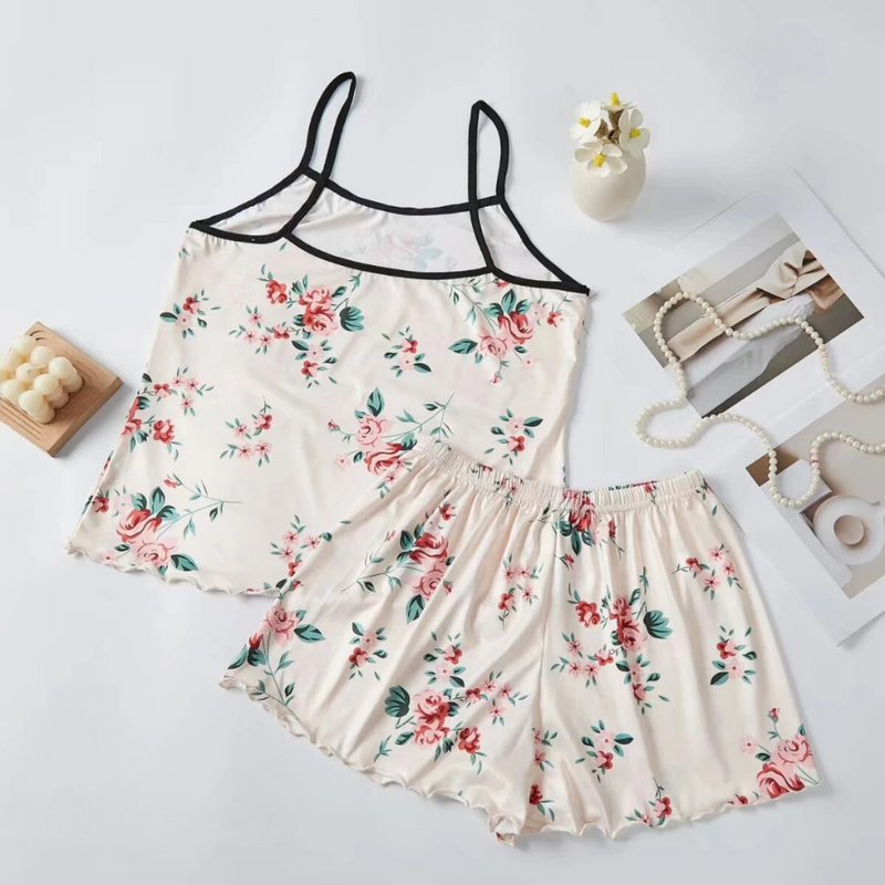 Pijama Feminino Cozy Flower - Conjunto BabyDoll e Shorts Fresquinho Toque De Seda | Tecido Super Macio e Confortável