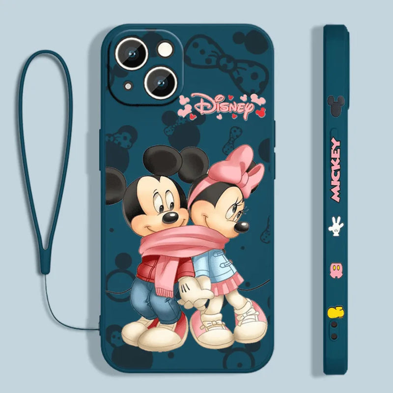 Capinha de Celular para Iphone Alta Proteção com cordão Mickey e Minnie Disney