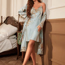 Pijama Feminino QueenNight Conjunto Camisola e Roupão Em Cetim Seda Premium | Toque De Seda Confortável