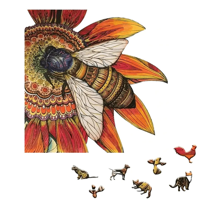 Quebra-Cabeça De Madeira Inova WOOD PUZZLE - Abelha No Girassol | Diversão Com Diversos Benefícios