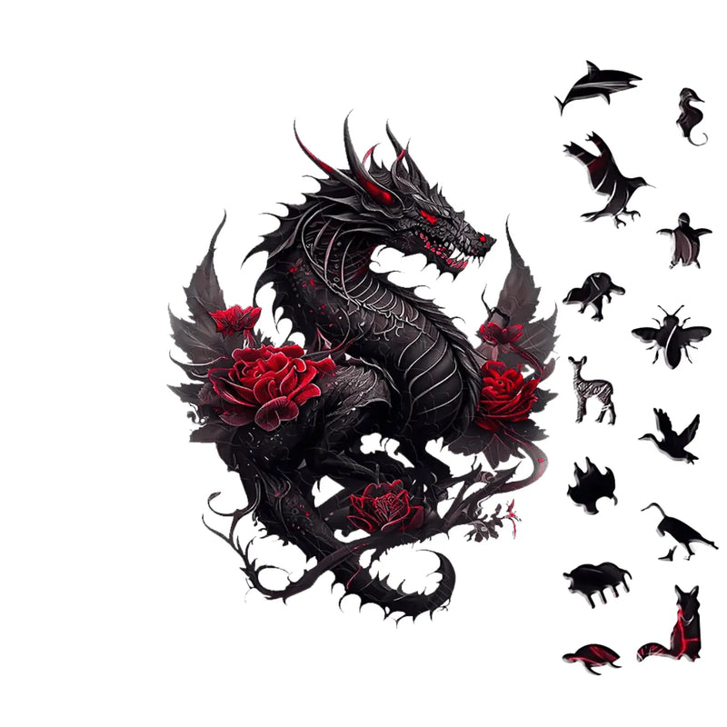 Quebra-Cabeça de Madeira Inova WOOD PUZZLE - Dragão Vermelho | Diversão com Diversos Benefícios para Crianças e Idosos