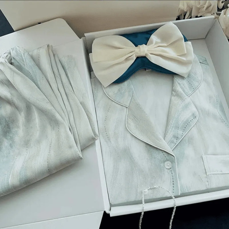 Pijama Feminino Mansion - Conjunto Luxo Calça e Camisa Longa Em Seda Gelo Premium | Toque De Seda Super Confortável