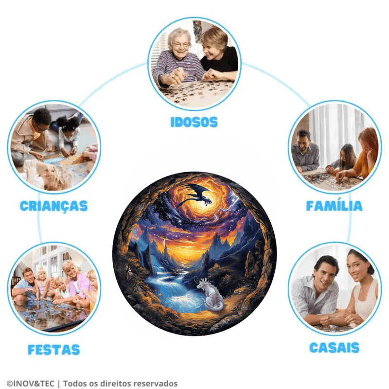 Quebra-Cabeça de Madeira Inova WOOD PUZZLE - Dragões das Montanhas | Diversão com Diversos Benefícios para Crianças e Idosos