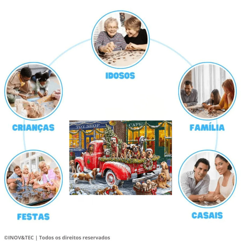 Quebra-Cabeça de Madeira Inova WOOD PUZZLE - Cachorros Natalinos | Diversão com Diversos Benefícios