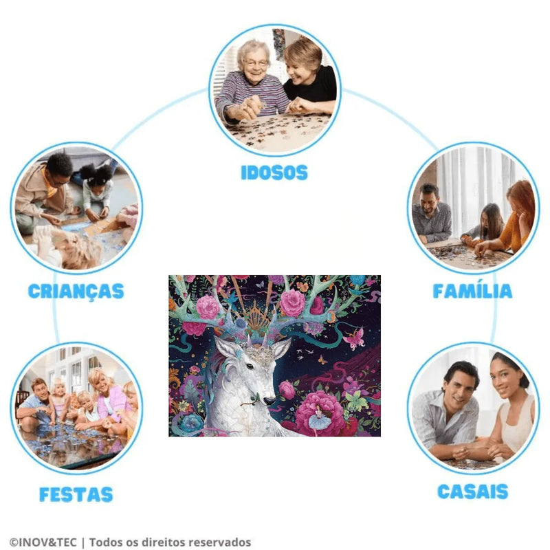 Quebra-Cabeça de Madeira Inova WOOD PUZZLE - Cervo Floral | Diversão com Diversos Benefícios para Crianças e Idosos