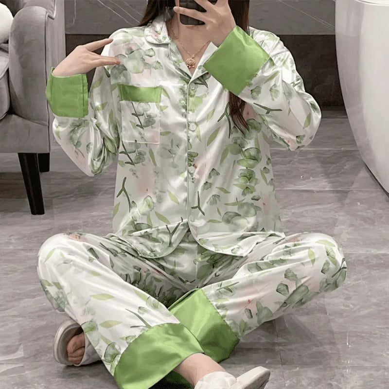 Pijama Feminino SoftTouch - Conjunto Luxo Calça e Camisa Longa Em Seda Gelo Premium | Toque De Seda Super Confortável