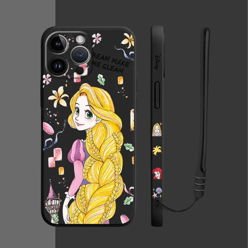 Capinha Iphone Princesas Ariel e Rapunzel - Case de Alta Proteção e Com Cordão de Brinde