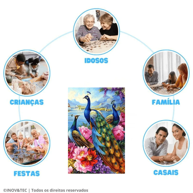 Quebra-Cabeça de Madeira Inova WOOD PUZZLE - Pavões em seu Habitat  | Diversão com Diversos Benefícios
