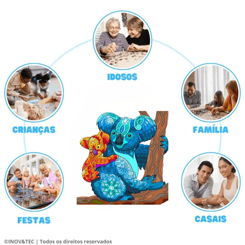 Quebra-Cabeça de Madeira Inova WOOD PUZZLE - Coala e Filhote | Diversão com Diversos Benefícios